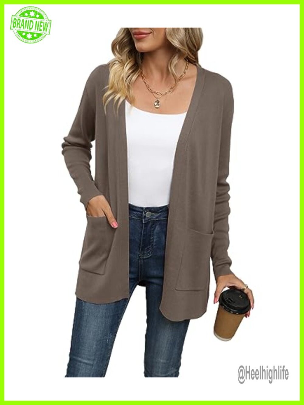 Women Open Front Cardigan Sweater with Pockets 100% Viscose